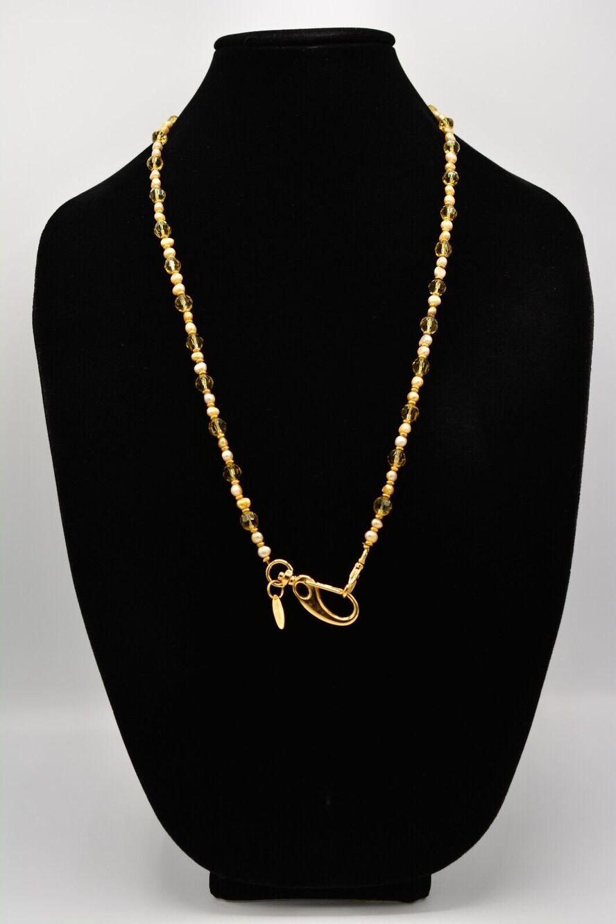 TetherTech Necklace Beaded Vintage Phone Holder Beaded Crystal Yellow RARE BinI